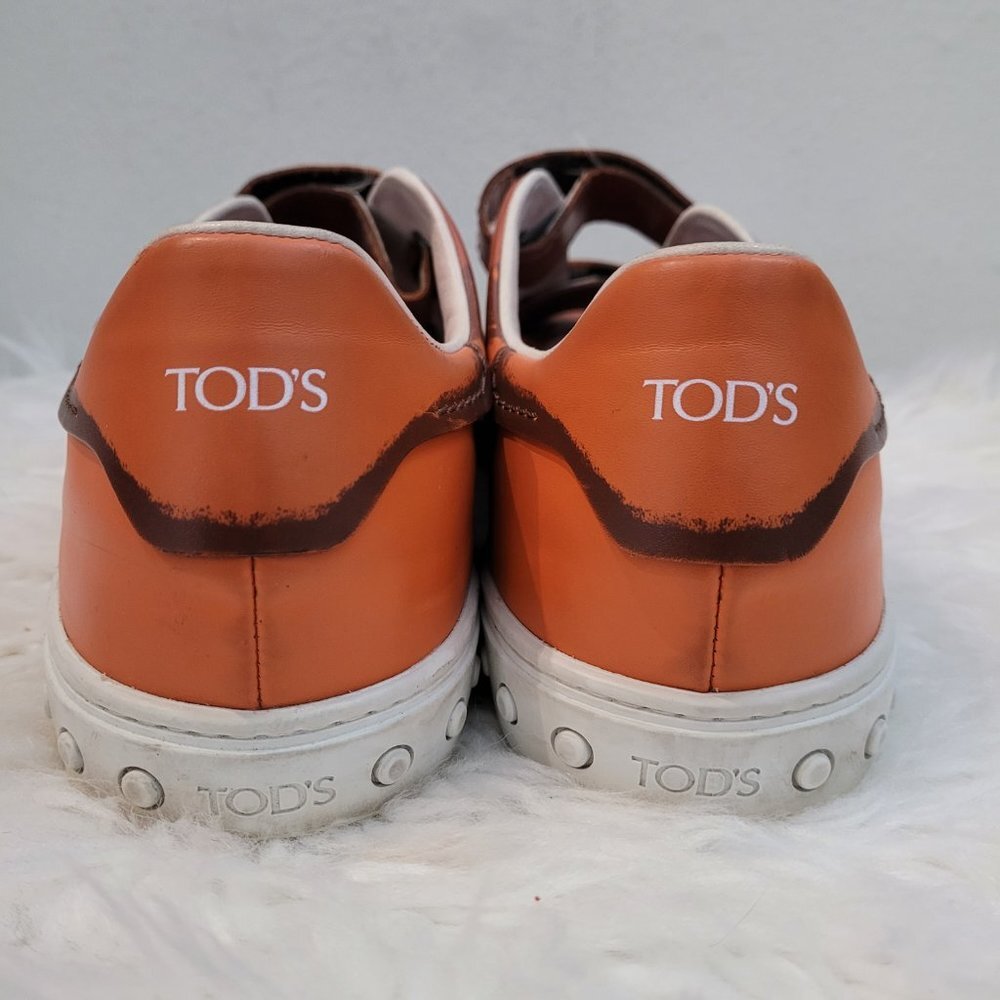 Tod's Men's Orange Printed Leather Double Strap Low Top Sneaker Mens Size 9 - Picture 7 of 11